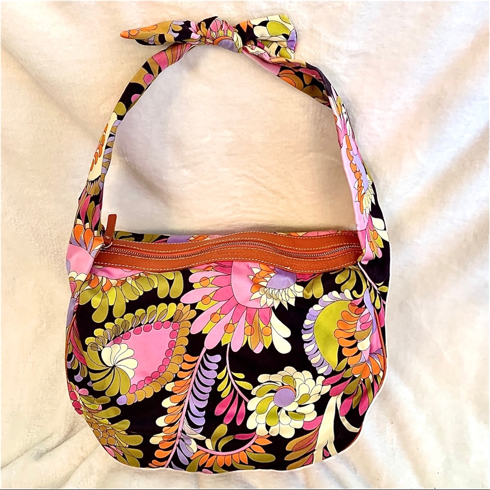 Kate Spade Orange Leather & Silk Floral Hobo